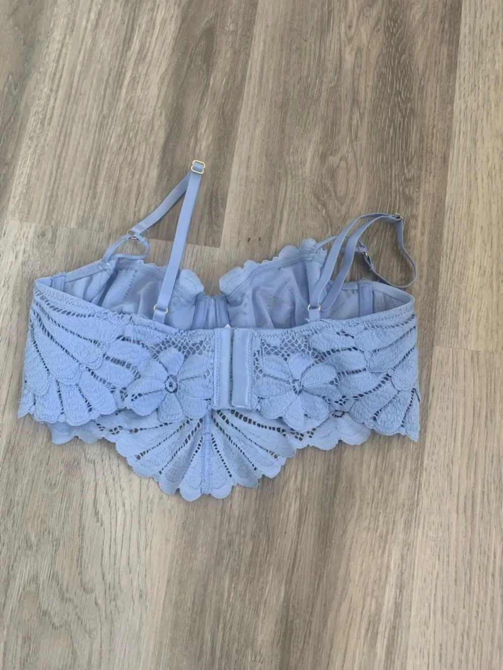 NWOT Aerie Real Good Show Off Unlined Balconette Lace Bra Light Pastel Blue 32C - Picture 3 of 5